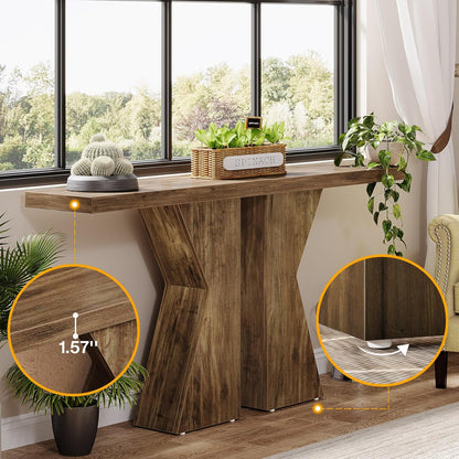Tribesigns Farm Entrance, 55.12 Inch Console Table Behind Sofa Wooden Bench Table, Narrow Corridor Table, Foyer Entrance Table with K-Shaped Frame for Entrance, Living Room, Rustic Brown