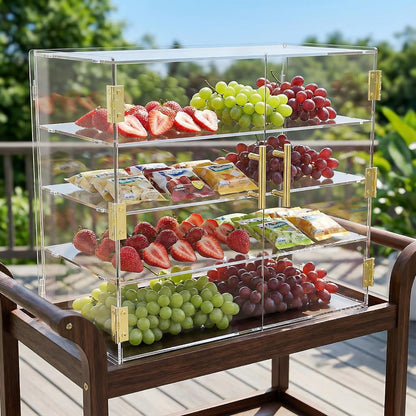 4-laags bakkerij vitrine met elastische automatische deur, 19,5 "x 19,75" x 19,75" x 10,35" acryl helder gebak vitrine aanrecht vitrinekast voedseldoos voor brood dessert koekjes bakken