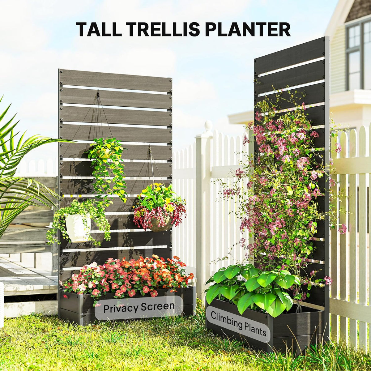 Outsunny Garden Planter with Grid for Climbing Plants Vines Flowers Freestanding Raised Bed for Garden Outdoor Patio Planter with Drainage Crevice Black - QUORE