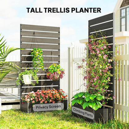 Outsunny Garden Planter with Grid for Climbing Plants Vines Flowers Freestanding Raised Bed for Garden Outdoor Patio Planter with Drainage Crevice Black - QUORE