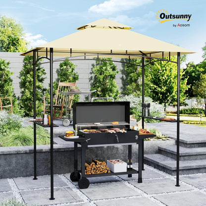 Grillpaviljoen – Barbecue Overkapping – BBQ Tent – Tuinpaviljoen – Grillhut – Dubbellaags Dak – Water- en Vlamvertragend – Met Zijplanken en LED Verlichting – 240x150x258 cm – Stalen Frame
