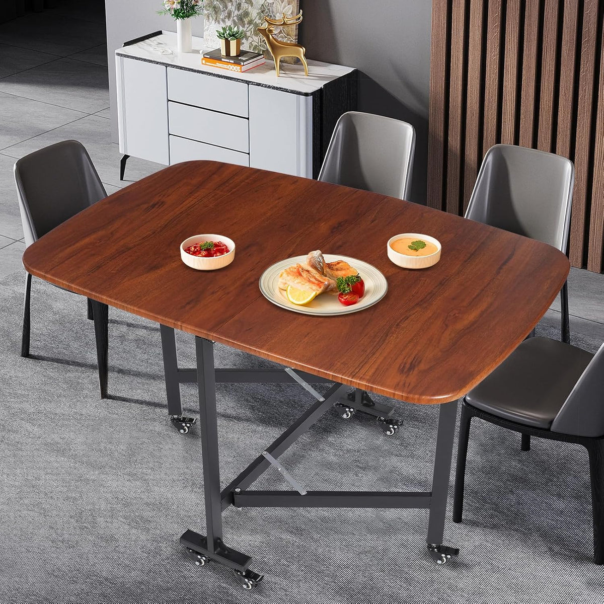 Folding Dining Table, Folding Stainless Steel Work Table, Kitchen Table, Drawer Table, Solid Multifunctional, Foldable, Removable with 6 Universal Wheels, Load Capacity 100 kg, for Gardens and - QUORE