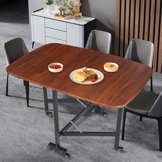 Folding Dining Table, Folding Stainless Steel Work Table, Kitchen Table, Drawer Table, Solid Multifunctional, Foldable, Removable with 6 Universal Wheels, Load Capacity 100 kg, for Gardens and - QUORE