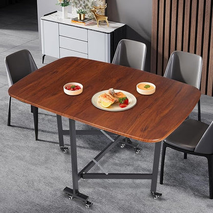 Folding Dining Table, Collapsible Stainless Steel Work Table, Kitchen Table, Drawer Table, Solid Multifunction, Foldable, Removable with 6 Universal Wheels, Load Capacity 100 kg, for - QUORE