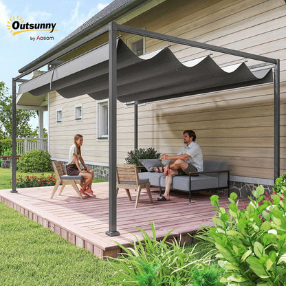 Pergola – Tuinpaviljoen – Overkapping – Terrasoverkapping – Vrijstaand – Schuifdak – Staal Met Poedercoating – Water- En UV-Bestendig Polyesterdak – 400x300x222 cm