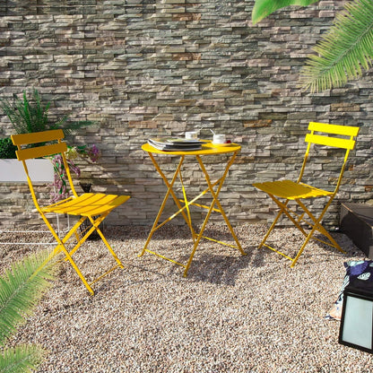 Grand patio Bistro Set van 3 tuinmeubelen, zitgroep, 2 stoelen en 1 tafel, premium staal, inklapbaar, balkonset voor binnenplaats, tuin, buiten (geel) - QUORE