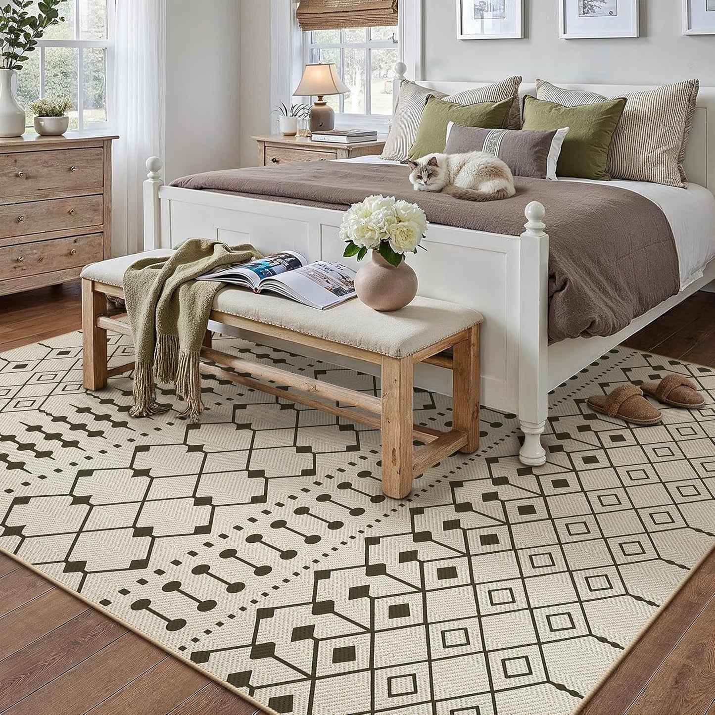 PureCozy Jute Look Woonkamer Tapijt 300x400cm Zwart Beige Antislip Wasbaar Binnen Buiten Vloerkleed Slaapkamer Kinderkamer Kantoor Vloerkleden Balkon Patio Tuin Groot Carpet