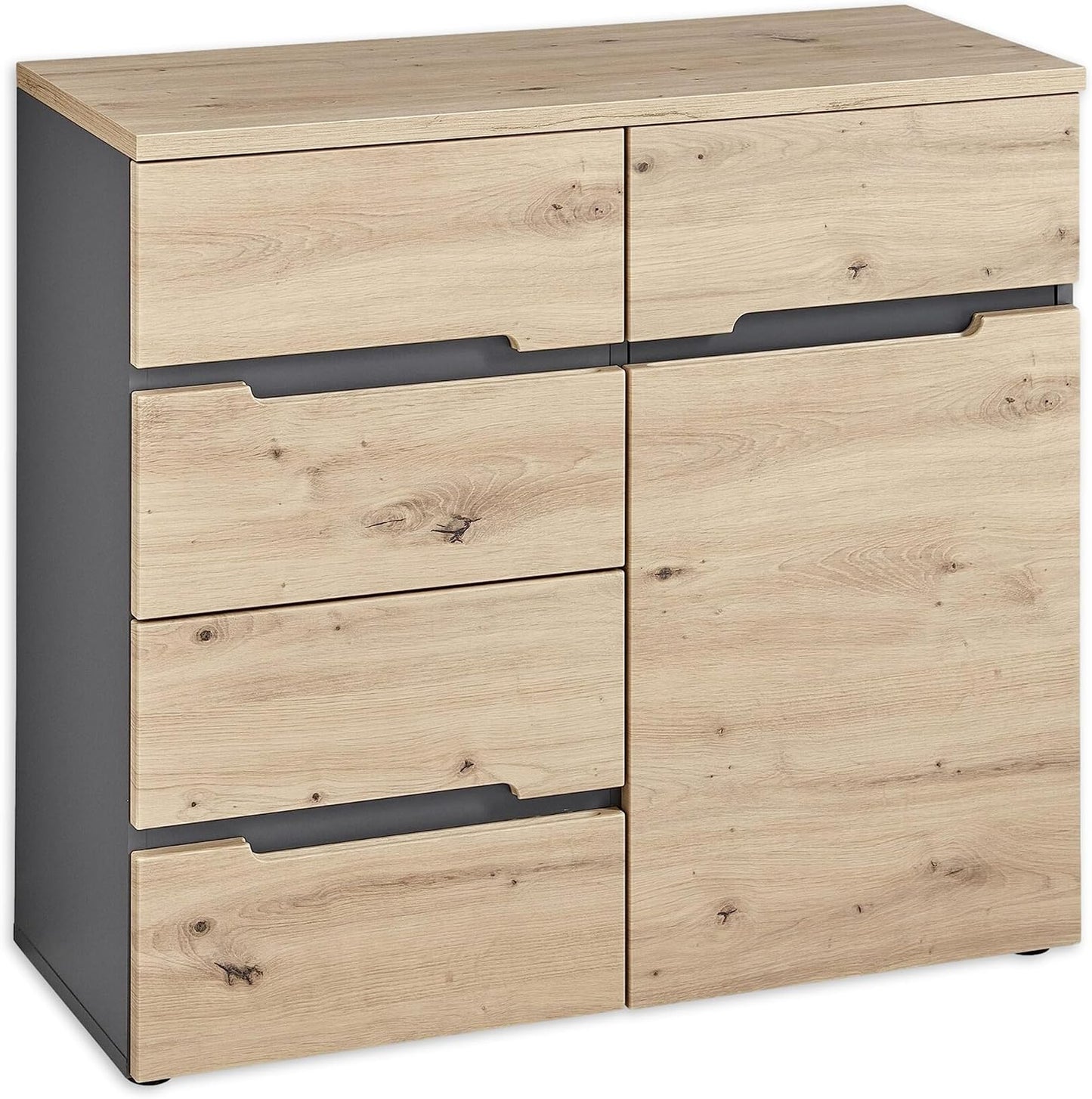 Ladekast – Commode – Opbergkast – Dressoir – Kast – Modern Design – Artisan Eikenlook Met Grafiet – 90x82x38 cm – Veel Opbergruimte
