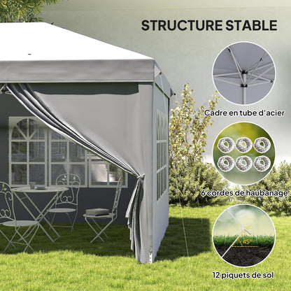 Outsunny Garden Gazebo Foldable 6 x 3 m Outdoor Gazebo Foldable Waterproof 4 Removable Side Walls 4 Windows + Carry Bag Light Grey