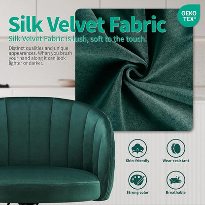 Bar Stool Height Adjustable Set of 2 Bar Stool Milk Velvet Fabric, Bar Chairs with Backrest and Armrest Bar Chair 360° Rotatable, Adjustable Bar Stools, Bar Chair Resilient 150kg-Green - QUORE
