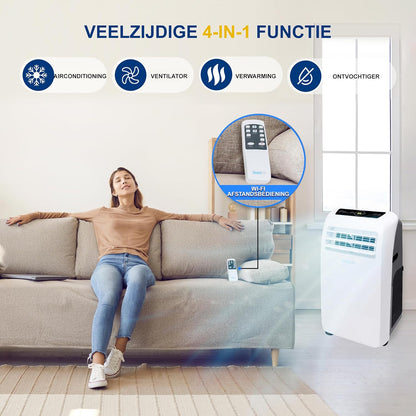 Serenelife Mobile Air Conditioner, Portable 4-in-1 Air Conditioner with Built-in Dehumidifier Function, Mobile Air Conditioner with Fan Mode, Remote Control, Complete Window Mount Exhaust Kit, White - QUORE