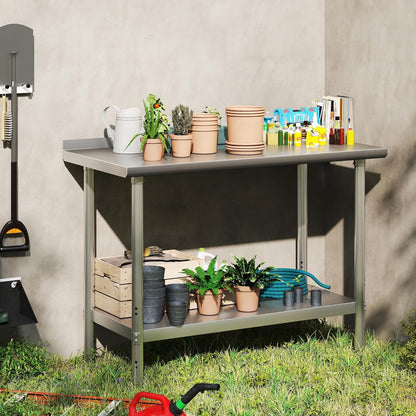 HARDURA Volledig Roestvrijstalen Tafel van 61×122 CM,Commerciële Keukenroestvrijstalen Voorbereidingstafel met Verstelbare Onderplank en Achtersplat voor Voorbereidingswerk in de Werkruimte