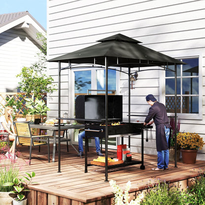 Grillpaviljoen – Barbecue Overkapping – BBQ Shelter – Tuinpaviljoen – Partytent – Waterafstotend & Vlamvertragend – Dubbellaags Dak met LED Verlichting 240x150x258 cm