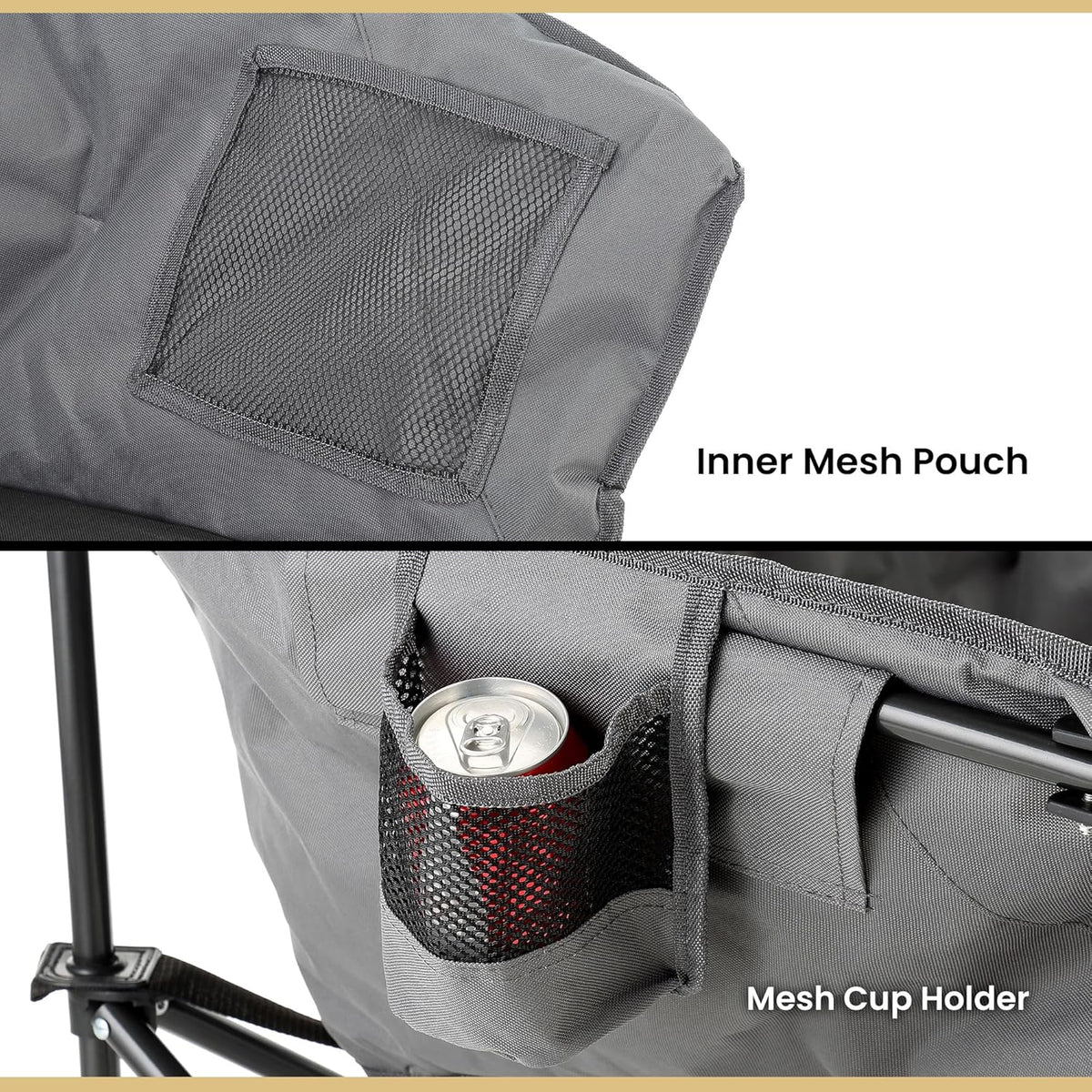 ARROWHEAD OUTDOOR Extra grote robuuste club-campingstoel met buitenvak, bekerhouder, draagbaar, gewatteerd, maan, rond, schotel, ondersteunt 150 kg, draagtas, VS-gebaseerde ondersteuning