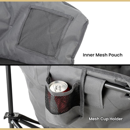 ARROWHEAD OUTDOOR Extra grote robuuste club-campingstoel met buitenvak, bekerhouder, draagbaar, gewatteerd, maan, rond, schotel, ondersteunt 150 kg, draagtas, VS-gebaseerde ondersteuning