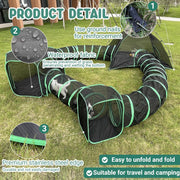 6-in-1 Kattentent - Kattenverblijf - Kattententen - Opvouwbaar - Draagbare Catiotent - met 1 Koepeltent - 3 Tunnelen - 3 Tenten - Buitenkattenbox - voor Katten - Konijnen - Andere Dieren - Polyester - Zwart/Groen