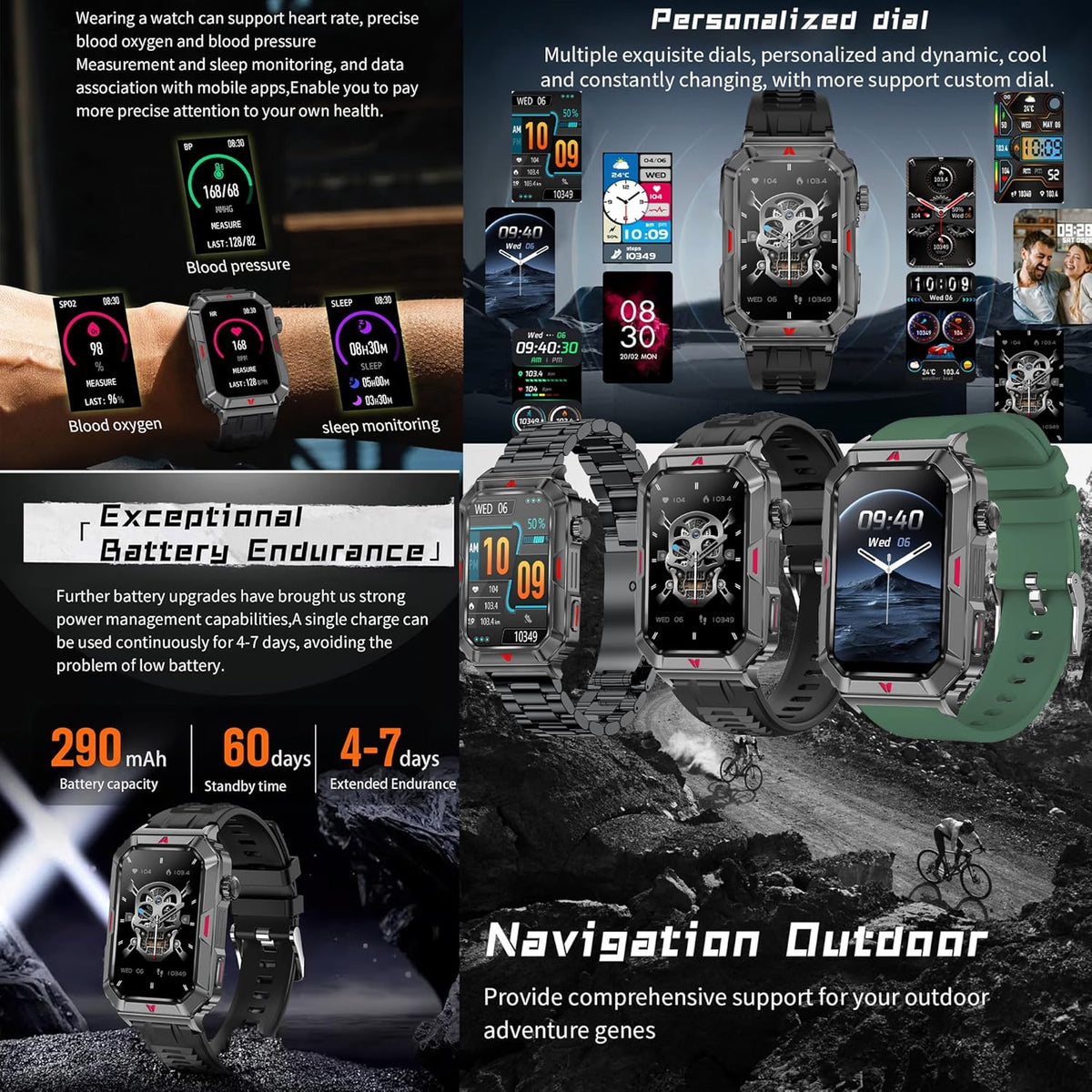 Smartwatch Herren met Bellen/Kiezen via Bluetooth, 1,57” AMOLED Smart Watch voor Herrens, Slaapmonitor Menstruatie Volgen, Calorie Stappenteller Stopwatch Activity-Armband voor Android iOS (Zwart)