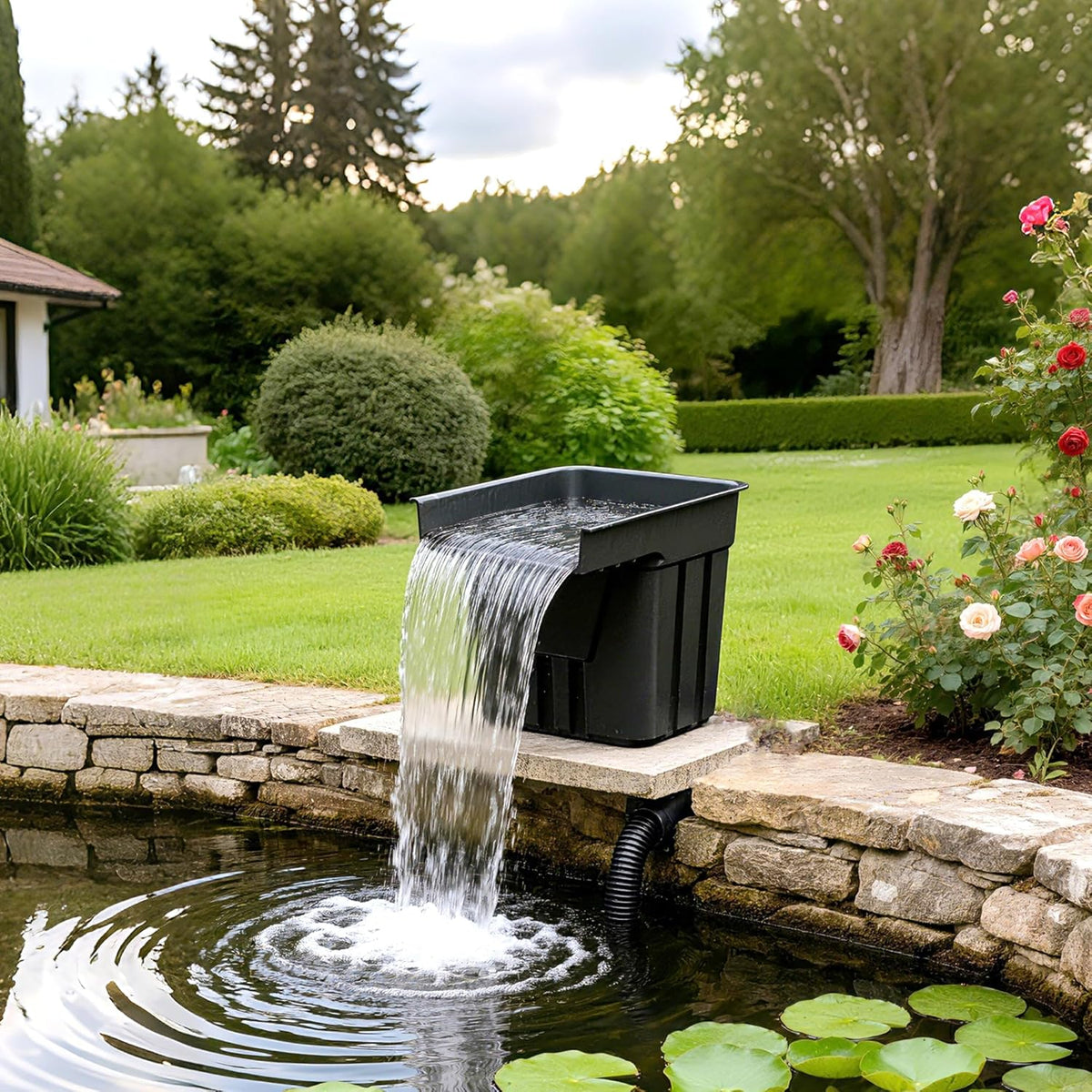 Biling Vijverwaterval met vijverfilter, complete set, zwembadwaterval met 80 W, 4500 l/u vijverpomp, watervallen, beekloop, kit voor tuinvijver, waterspel, terras