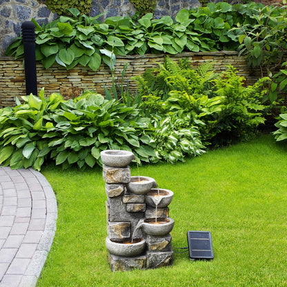 Teamson Home Buiten Tuin Water Fontein Met Lichten - Zonne-Energie - Waterornament - 4 Kommen Ontwerp - Waterval - Tuindecoratie - Binnen & Buitenhuis - Met Pomp - 43.2 x 30.5 x 68.6 (cm)
