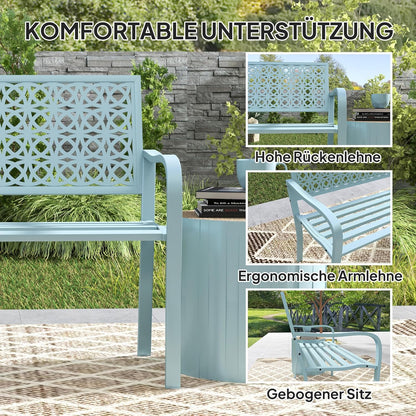 Outsunny 2-Sitzer Gartenbank, wetterfest Sitzbank, Gartenmöbel mit Rücken- & Armlehnen, Park bench 240 kg load bar, Balcony Bench for Balcony Terrasse, Garten, 127 x 63 x 85 cm, Blau - QUORE
