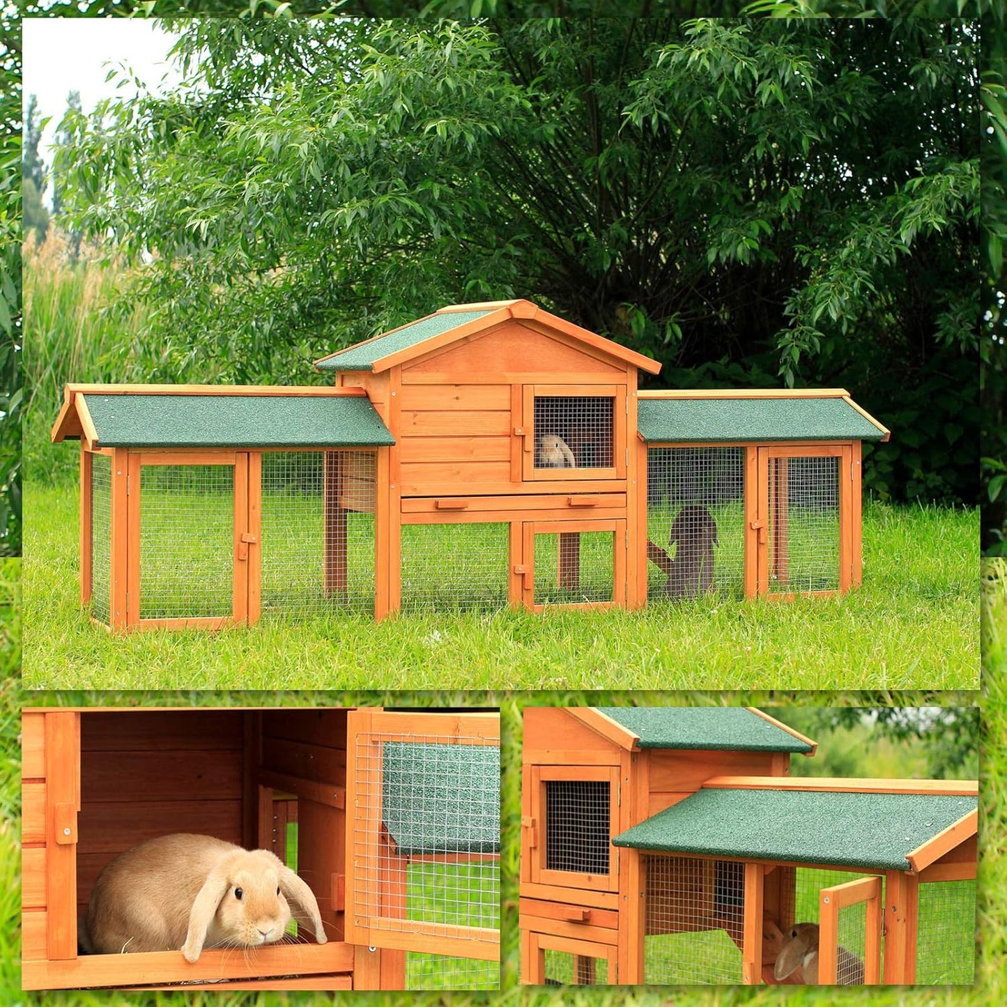 lionto by dibea Konijnenhok XXL Dierenhok voor kleine dieren Premium Konijnenvilla 212x52x85 cm