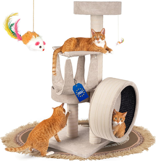 Krabpaal – Krabmeubel – Klimpaal – Kattenboom – Krabton – Beige – 135 cm Hoog – Inclusief Balansfiets