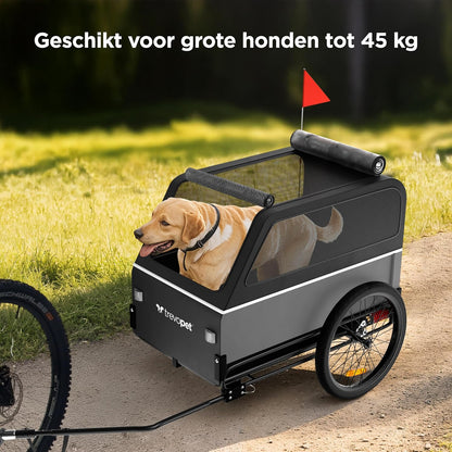 Hondenfietskar XL – Opvouwbare fietskar voor grote hond (tot 45 kg) – Waterdicht, met vering, oprijplaat & comfortabele ruimte – Geschikt voor e-bike