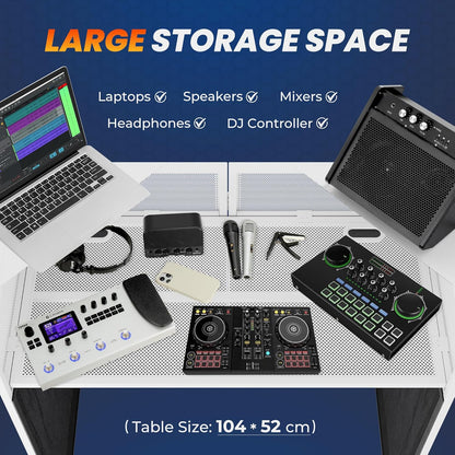 Opvouwbare DJ-Tafel – DJ-Booth – DJ-Stand – DJ-Meubel – Wit – 104 x 52 cm Werkblad – Kabelopeningen En Verborgen Kanalen