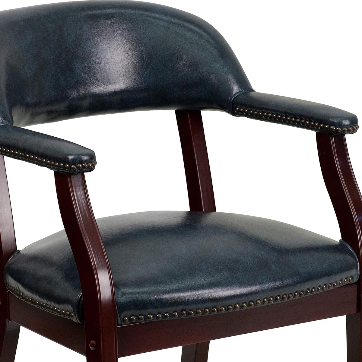 Conferentiestoel Marineblauw Vinyl – Ontvangststoel – Vergaderstoel – Gaststoel – Wachtstoel – Brandvertragend CAL-117 Schuim – Massief Hardhouten Frame