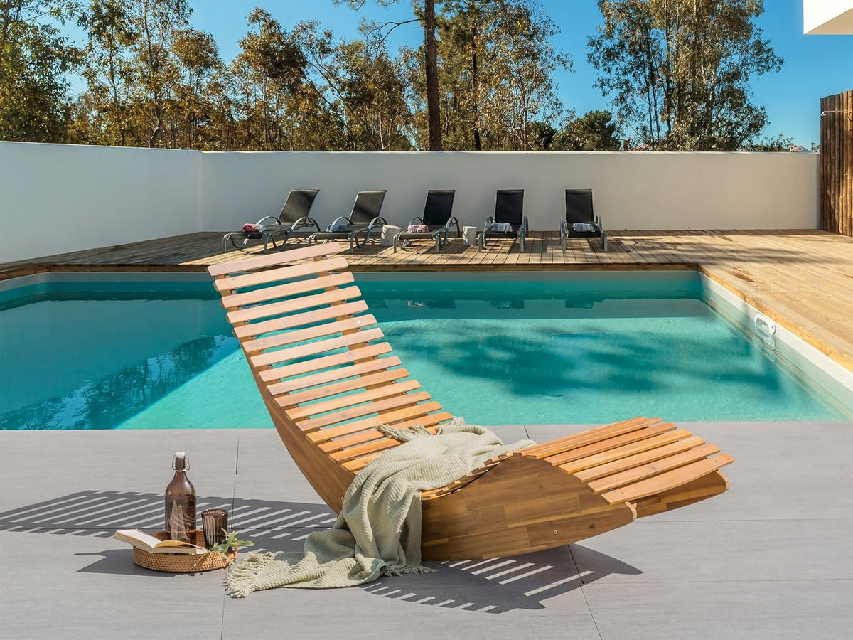 Beliani Outdoor Garden Patio Rocking Chair Sunbed Acacia Wood Natural Brescia II - QUORE