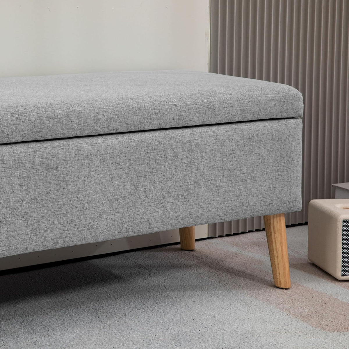 HOMCOM Sofa Sofa Upholstered Sofa with Storage Space Sofa Bed Linen Look for Hallway, Bedroom, Living Room, Rubber Wood, Grey, 110 x 39 x 45 cm - QUORE