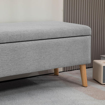 HOMCOM Sofa Sofa Upholstered Sofa with Storage Space Sofa Bed Linen Look for Hallway, Bedroom, Living Room, Rubber Wood, Grey, 110 x 39 x 45 cm - QUORE
