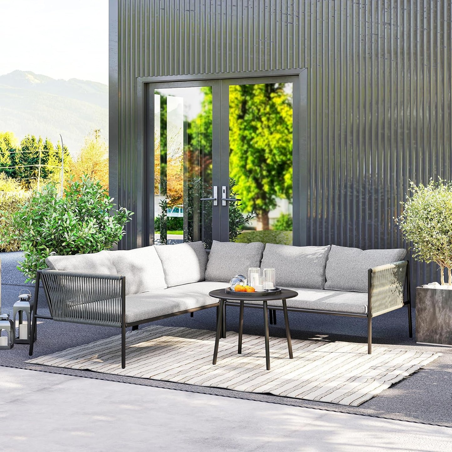 Loungeset – Tuinmeubelset – Buitenmeubels – Balkonset – Terrasmeubels – Weerbestendig Gepoedercoat Staal – Modulaire Opstelling Met Comfortabele Kussens