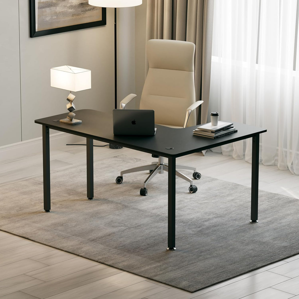 Eureka Ergonomisch L-vormig gaming-bureau, 155 x 110 cm hoekbureau. Grote pc-gaming-tafel met kabelbeheersysteem en muismat voor thuiskantoor. Zwart, links