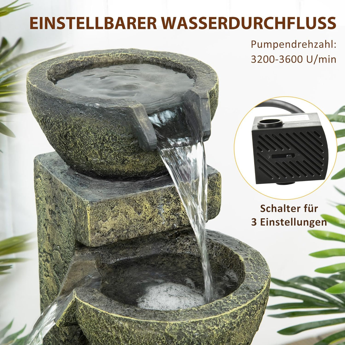 Outsunny garden fountain adjustable power fountain 4 layers decorative fountain water feature waterfall for garden garden pond patio resin fountain - QUORE