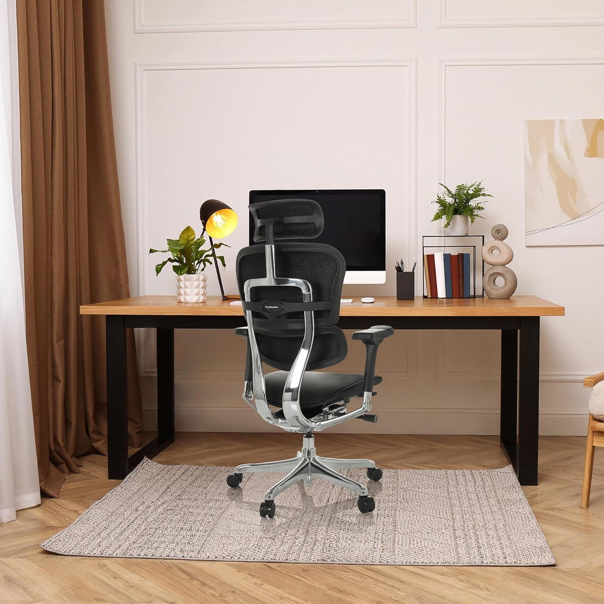 hjh OFFICE Ergonomische Ergohuman Gen2 Bureaustoel, ergonomisch design, bureaustoel met flexibele lendensteun, gevoerde zitting, zwart leer