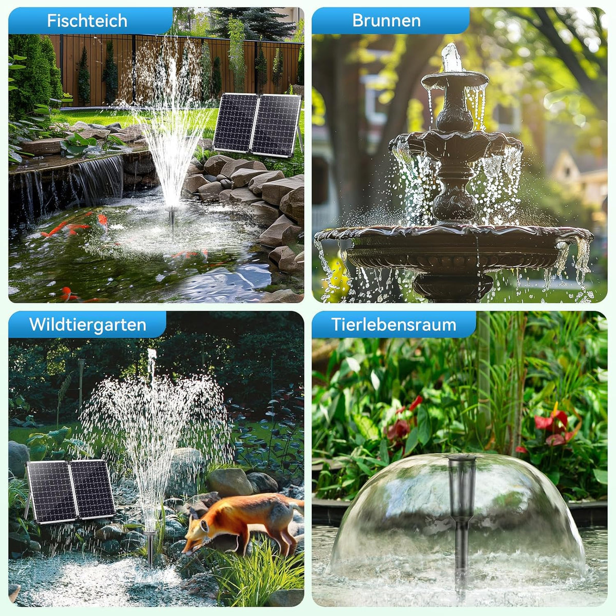 POPOSOAP Vijverpomp op zonne-energie, 55 W, 1820 l/u, fontein op zonne-energie, met stabiele waterstraling, 3 sproeimodi, 2 m pvc-slang, in totaal 8,20 m kabel, voor tuinvijvers, waterval, waterspel