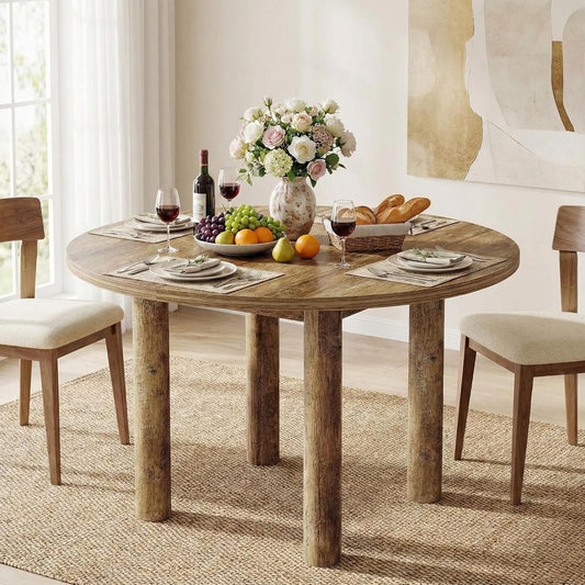 Ronde Eettafel – Eettafel Rond – Keukentafel – Houten Tafel – Eettafel Voor 4 Personen – 100 cm Diameter – Hoogwaardig MDF Bruin - QUORE