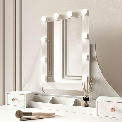 CARME Dressing Table with Mirror LED Lights 5 Drawers Stool Set Makeup Jewelry Organizer Bedroom Furniture - QUORE