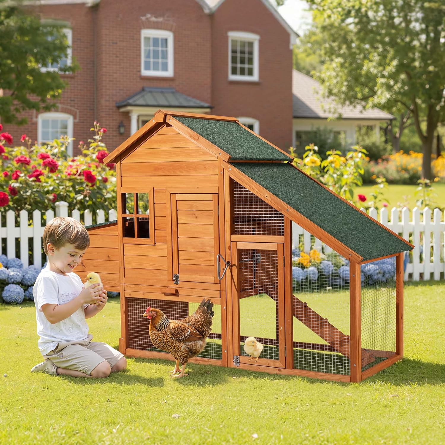 Chicken coop freeway and nesting box, spruce wood, 1720x660x1200mm, galvanized grid, excrement tray - QUORE