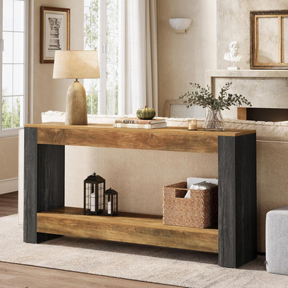 Tribesigns Console Table 160 cm Long for Entrance, Bench Behind the Sofa for Living Room, Hallway, Entrance, Foyer Rustic, Brown and Black