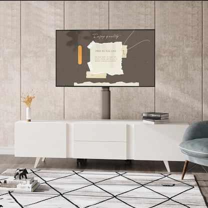 Fitueyes Tv-vloerstandaard, rolbaar, met houten plank, tv-standaard met wielen, in hoogte verstelbaar, draaibaar, voor 32 tot 70 inch (81 - 180 cm) flatscreen, tot 40 kg Maximaal VESA: 400 x 600 mm.