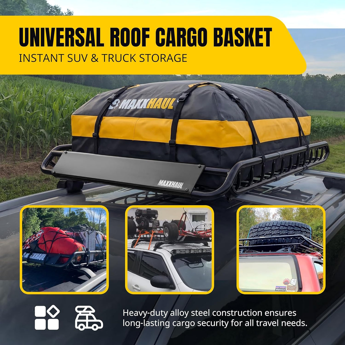 MaxxHaul 70115, dakbagagedrager voor dakbagagedrager, 116,8 x 91,4 x 11,4 cm, stalen mand, bagagehouder voor SUV en pick-up trucks - 68 kg. Capaciteit