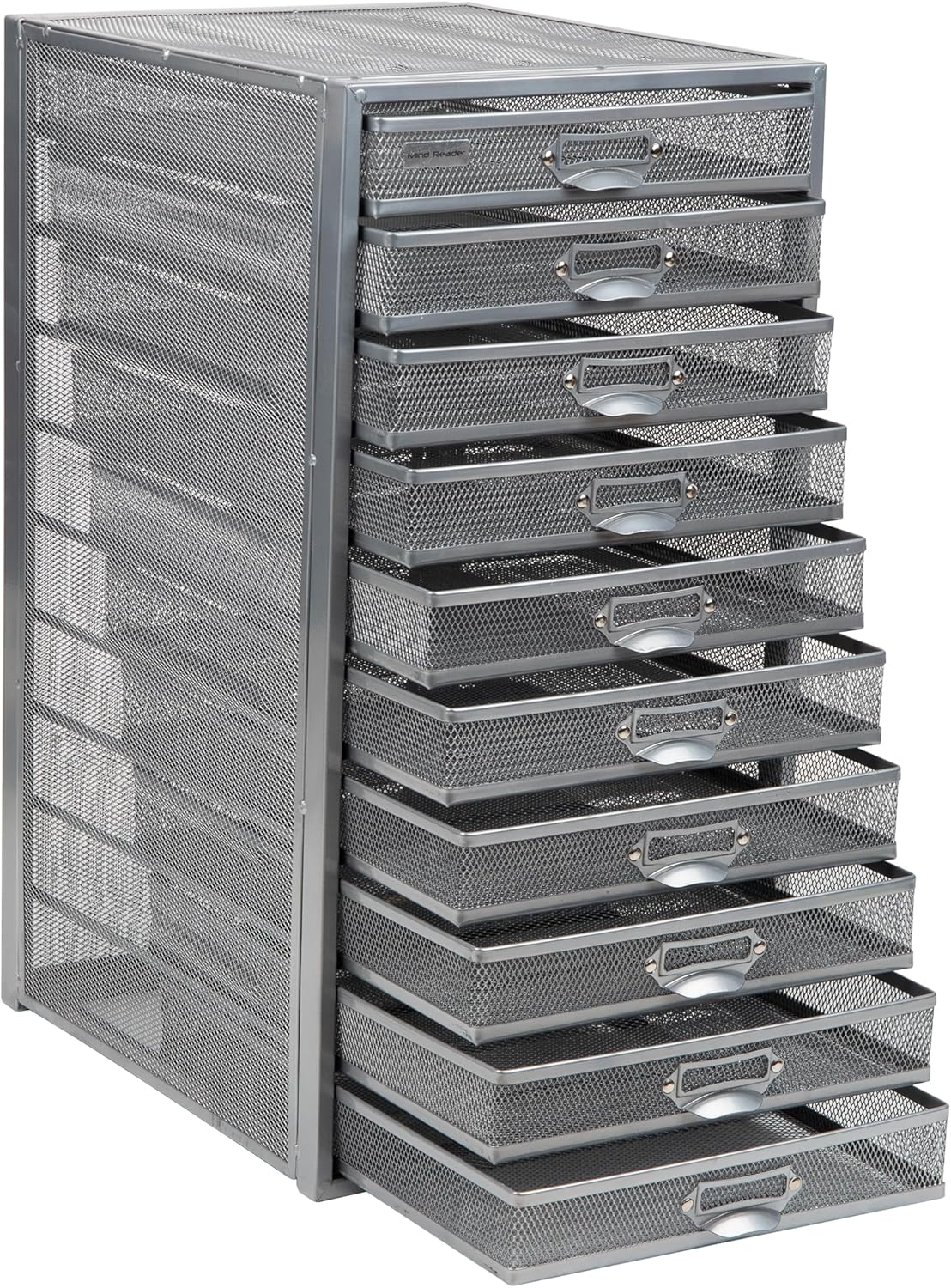 Mind Reader Metalen gaas, 10,7" L x 14" B x 21,25" H, Zilver, 10 laden