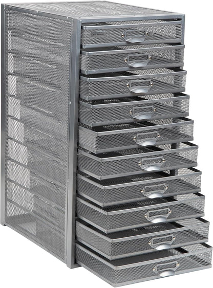 Mind Reader Metalen gaas, 10,7" L x 14" B x 21,25" H, Zilver, 10 laden