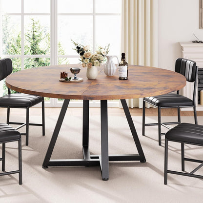Ronde keuken eettafel voor 2-4 personen, cirkel eettafel met metalen frame, ruimtebesparende houten industriële meubels (vintage, 42 inch
