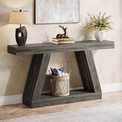 Tribesigns Console Table, 140 x 30 x 80 cm, Side Table, Corridor Table, Sofa Table for Small Spaces, Console Table with Storage Space at Entrance, Hallway, Living Room, Grey