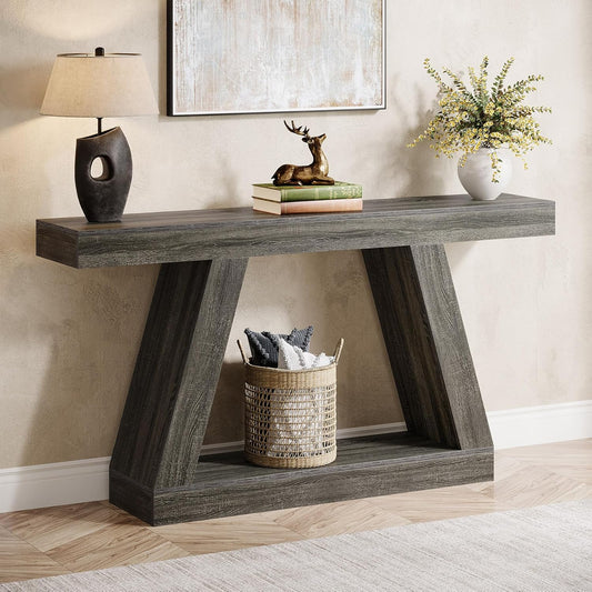 Tribesigns Console Table, 140 x 30 x 80 cm, Side Table, Corridor Table, Sofa Table for Small Spaces, Console Table with Storage Space at Entrance, Hallway, Living Room, Grey