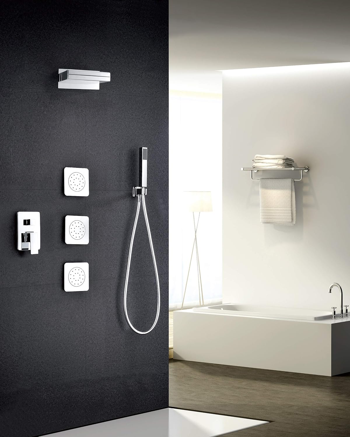 Douchegarnituur – Doucheset – Douchekop – Doucheslang – Douchekraan – Vierkant Design – Chrome Messing – Antikalk Sproeiers – Verstelbare Waterdruk