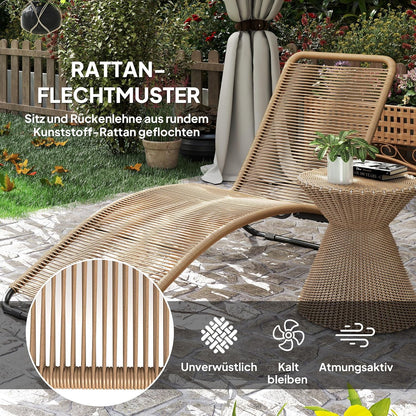 Ligbed – Ligstoel – Zonnebed – Relaxstoel – Loungestoel – Polyrotan – Stalen Frame – 120 kg Belastbaar – Natuurlijk Houtlook